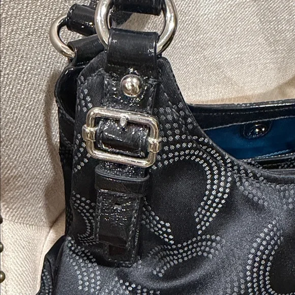 Coach Maggie Signature Optic canvas Link Chain Black/Gray Handbag Shoulder Bag - Picture 10 of 12